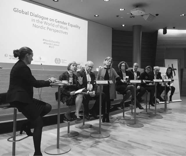 Marianne moderating the Global Dialogue on Gender Equality in Helsinki in 2016
